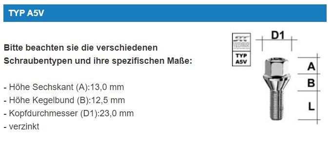 Radschraube M14x1.5 Kegel 60° SW-17 L-45 silber