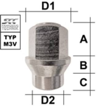 Lug nut closed M12x1.25 Conical 60° SW--19 L--34 silver