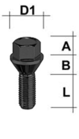 Radschraube M12x1.25 Kegel 60° SW-17 L-39 schwarz
