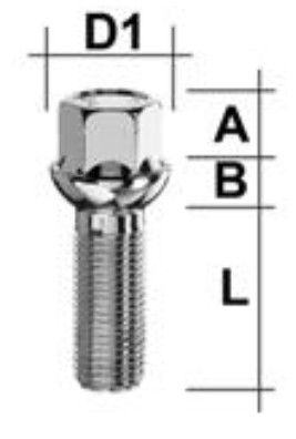 Radschraube M14x1.5 Kugel R14 SW-17 L-55 silber