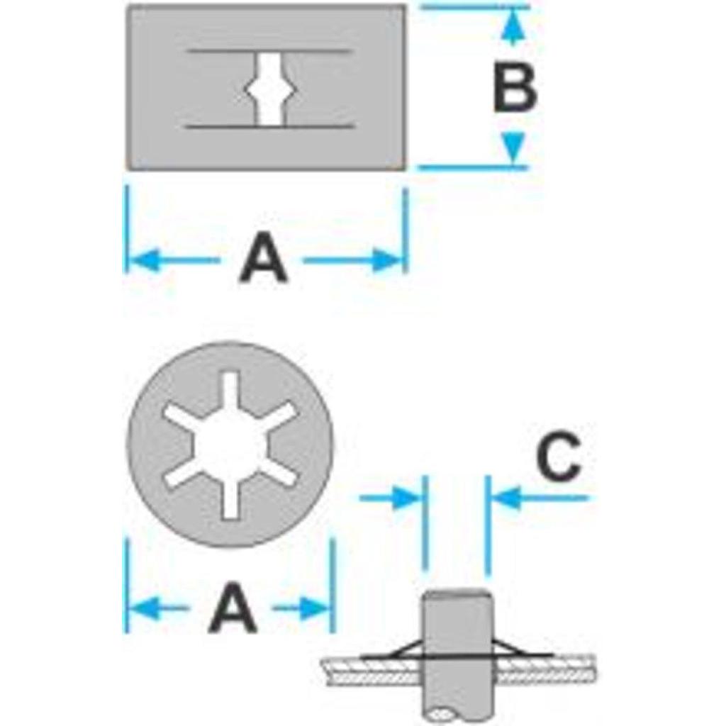 Klemmstück Sicherungsring für Embleme A=12,00 mm C=4,00 mm