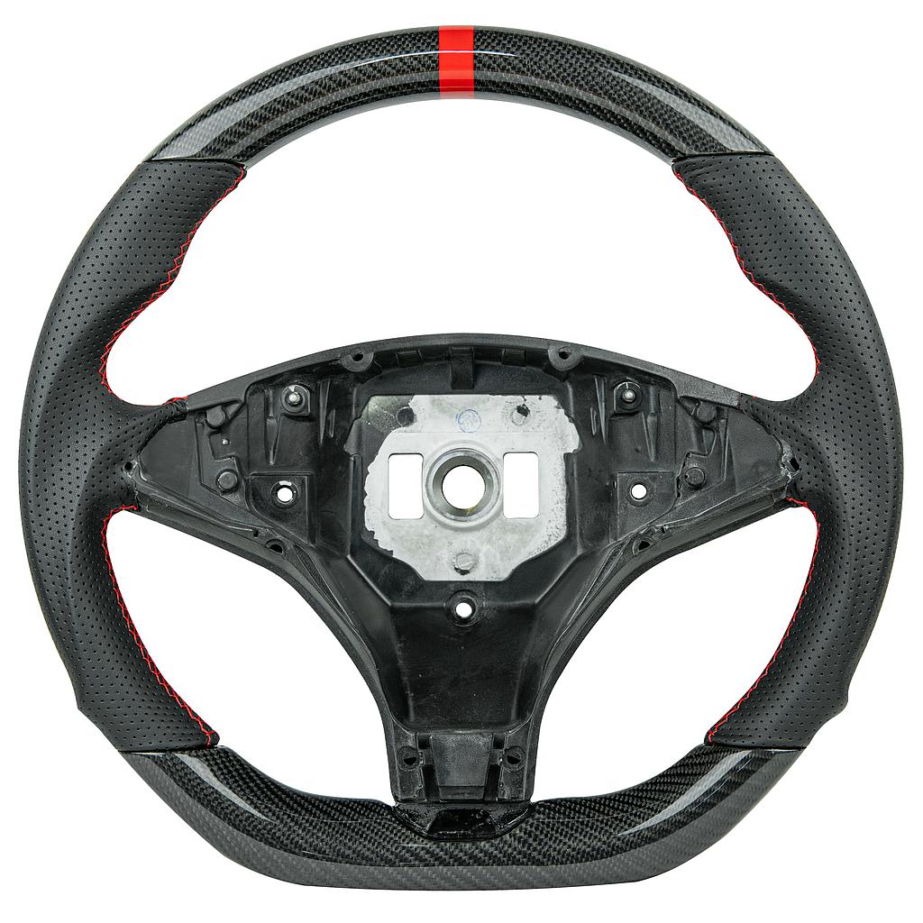 Volant en carbone/cuir Tesla Model S / Model X, surpiqûres rouges, affichage rouge