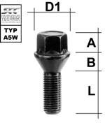 Bullone della ruota M14x1.5 Cono 60° SW-17 L-55 nero