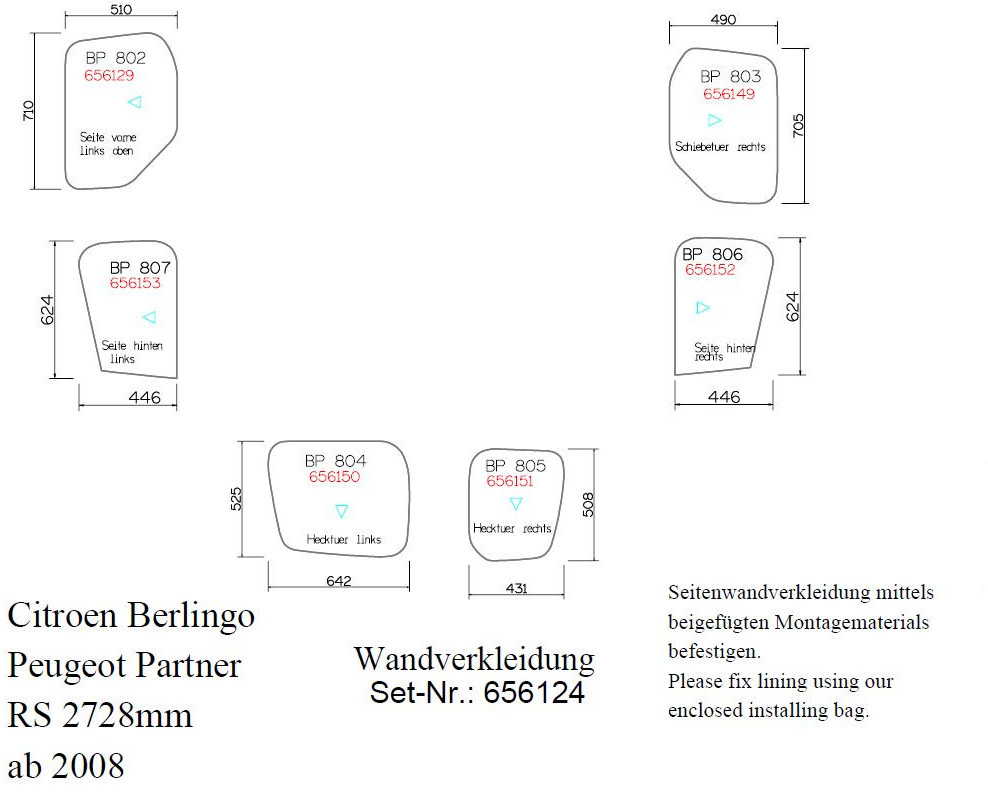 Seitenwandverkleidung Berlingo / Partner 2008- L1 + L2