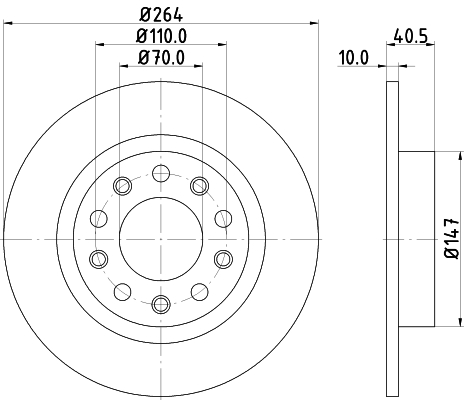 Bremsscheibe hinten beschichtet voll 264 Ã˜ Alfa Romeo Giulietta 1,4 1,6 2,0
