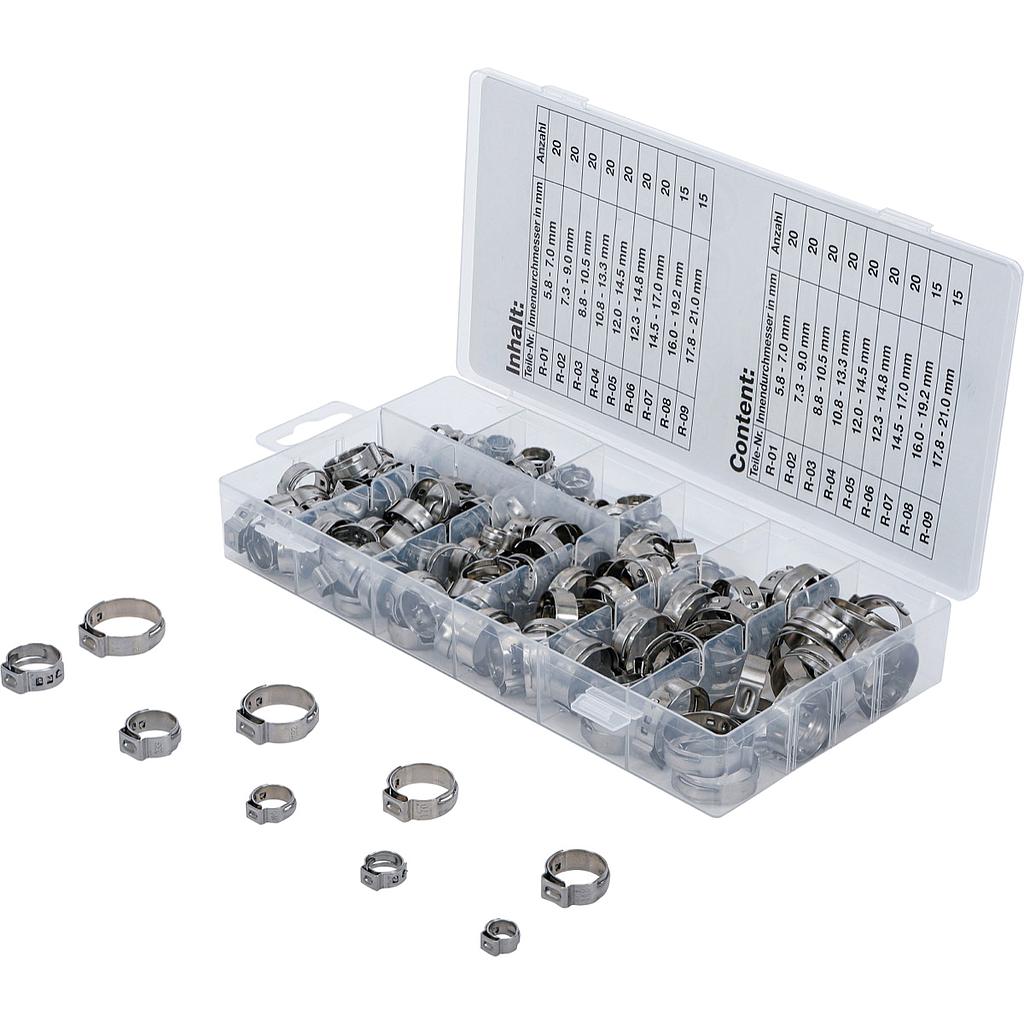 Edelstahl-Schlauchklemmen-Sortiment | Ø 5,8 - 21 mm | 170-tlg.