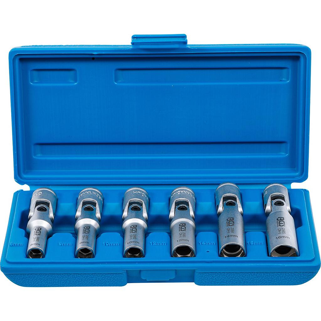 Universal Glühkerzen-Gelenkschlüssel-Satz, Sechskant | Antrieb Innenvierkant 10 mm (3/8&quot;) | SW 8 - 16 mm | 6-tlg.