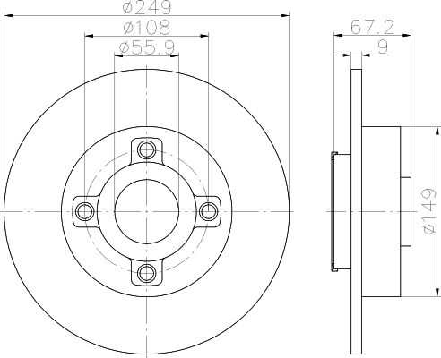 Disque de frein PEINT arrière  incl. roulements de roue, cache-poussière, écrou de moyeu